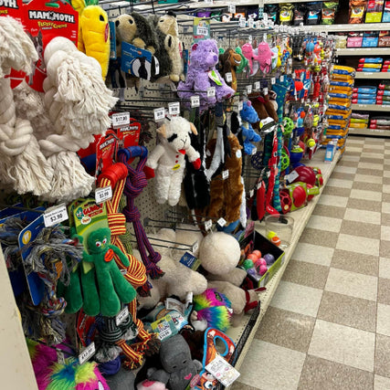 Pet SuppliesPet supplies on the shelves inside of Stoffel's Country Store